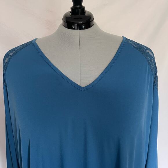 Torrid Lace Shoulder Popover Womens Top 4X Teal Romantic Boho Flowy Long Sleeve - Picture 2 of 12